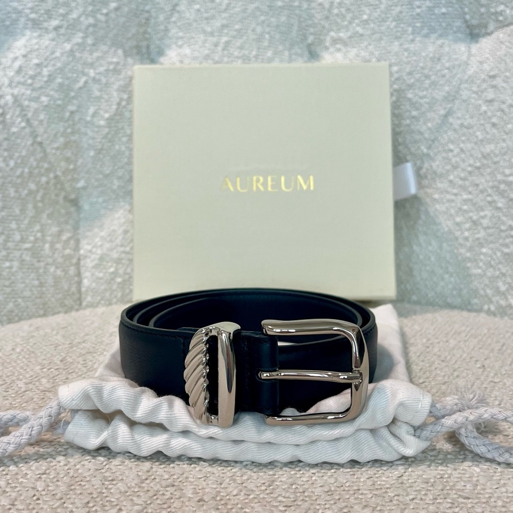Aureum No 3 XXS NWOT Black Leather Belt with Silver Buckle